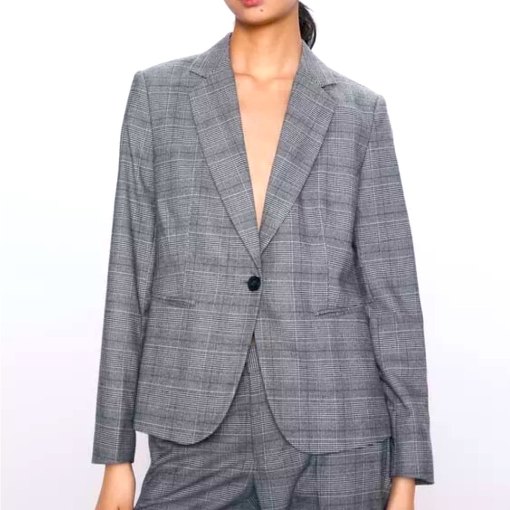 Zara Blazer Plaid Check Grey Tailored Jacket Size S/ MX 26